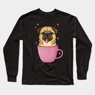 Pug in A Pink Mug Long Sleeve T-Shirt